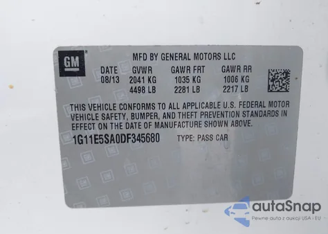 2013 Chevrolet Malibu 2Lt from USA, damaged, VIN 1G11E5SA0DF345680